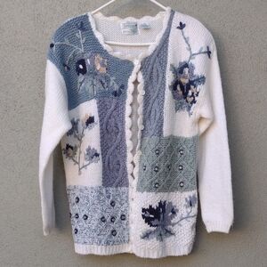 80s Shenanigans Floral Patchwork Cardigan Sweater Vintage Medium